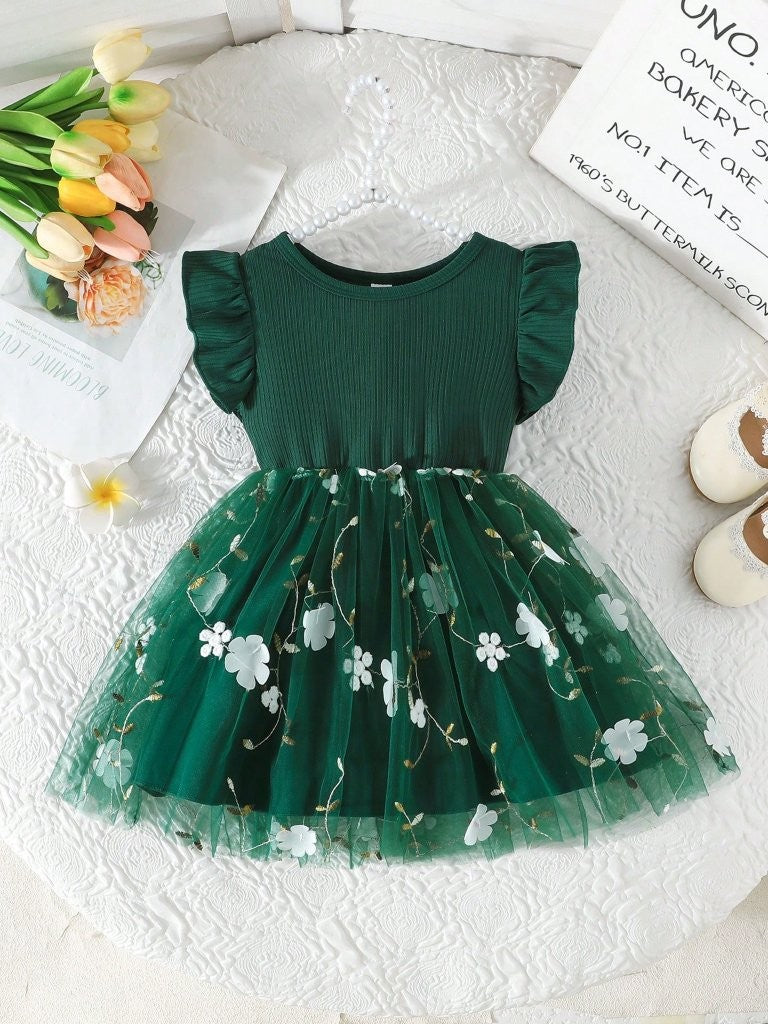 Baby Green Embroidery Short Sleeve Dress