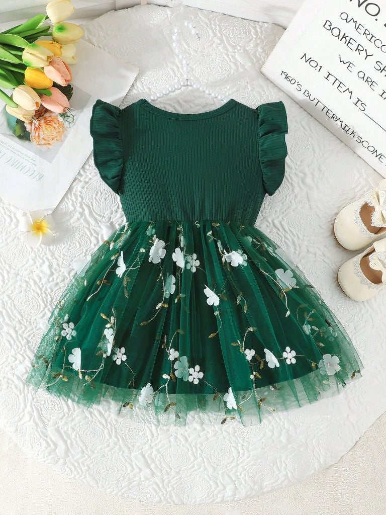 Baby Green Embroidery Short Sleeve Dress
