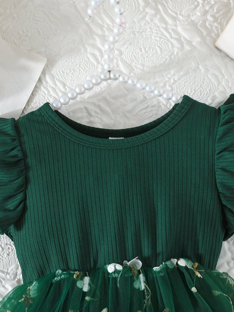 Baby Green Embroidery Short Sleeve Dress