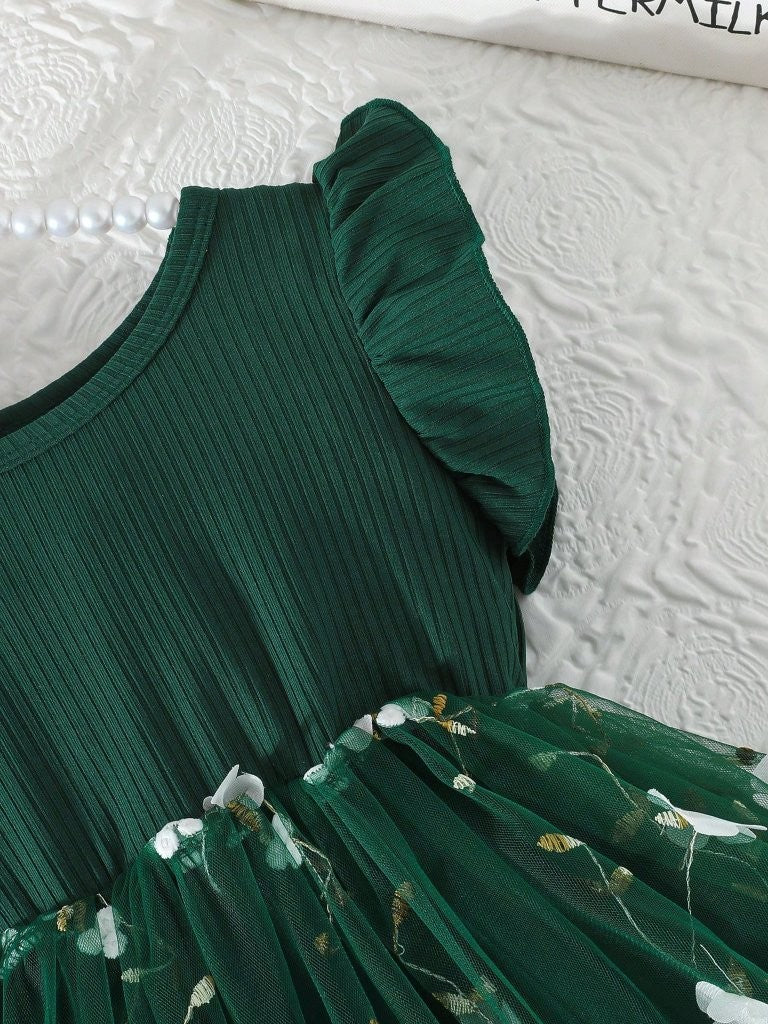 Baby Green Embroidery Short Sleeve Dress