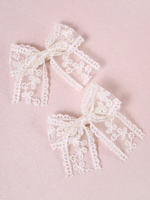 2 Piece Lace French Hair Clips Beige