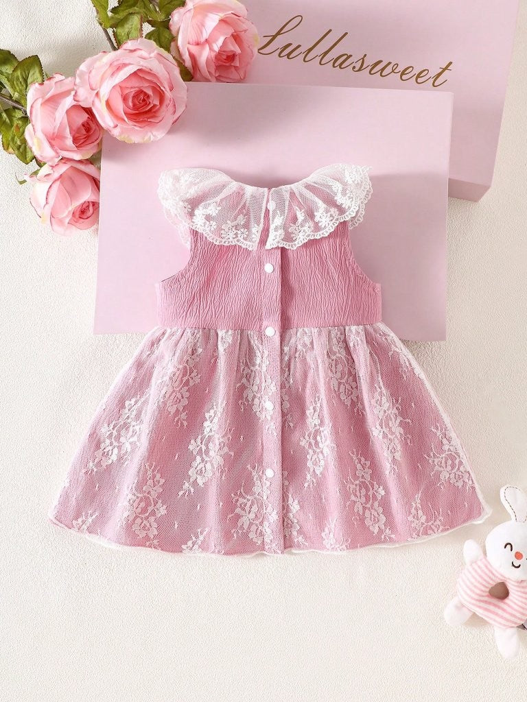 Baby Hot Pink Floral Lace Collar Dress