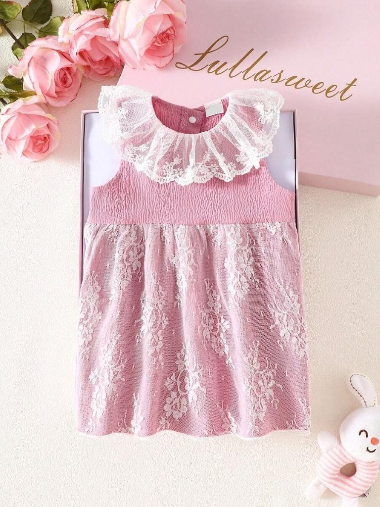Baby Hot Pink Floral Lace Collar Dress