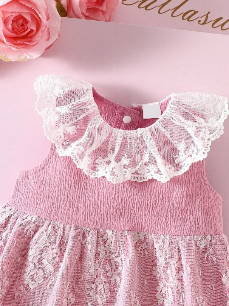 Baby Hot Pink Floral Lace Collar Dress