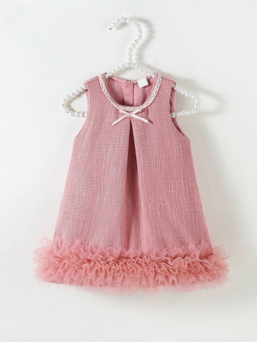 Baby Elegant Tweed Mesh Dress Pink