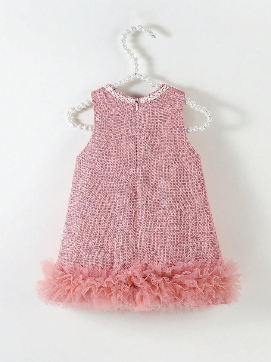 Baby Elegant Tweed Mesh Dress Pink