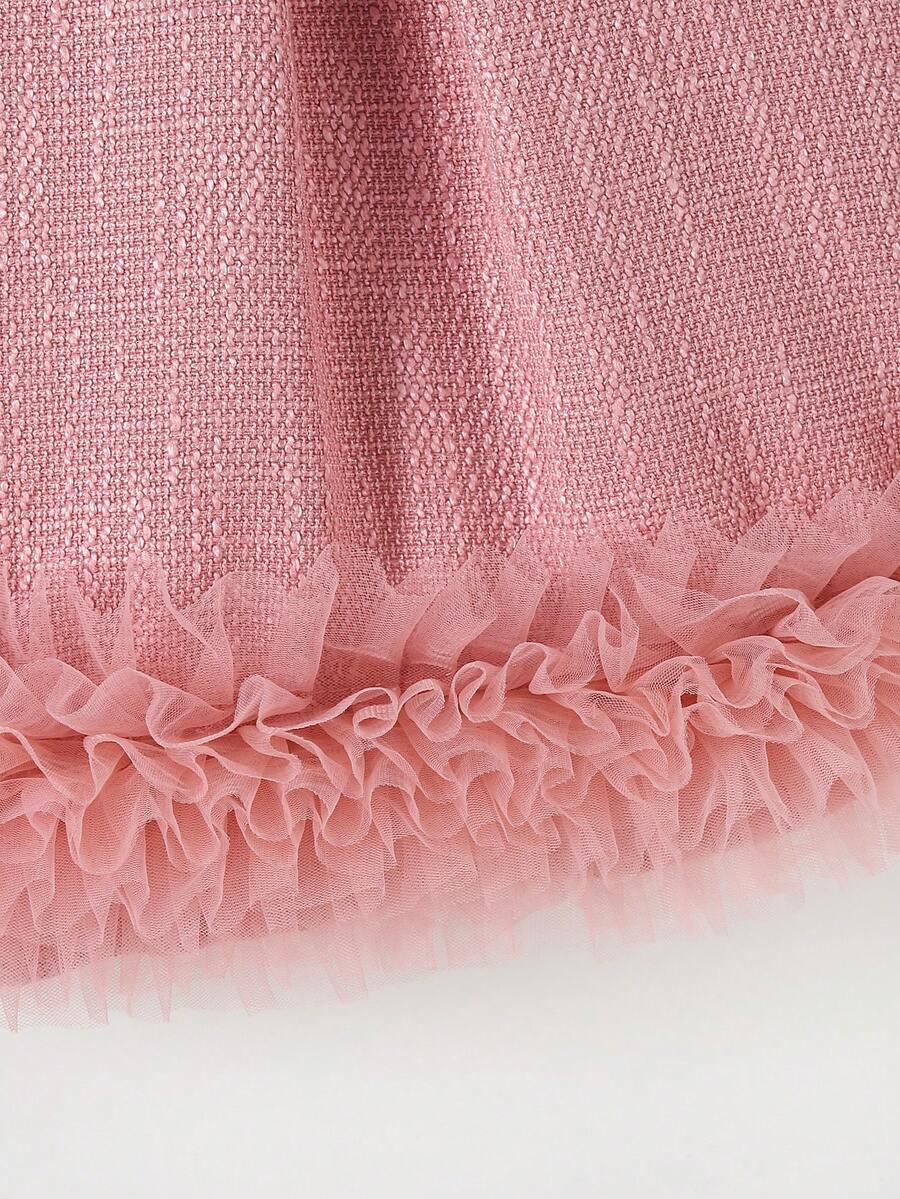 Baby Elegant Tweed Mesh Dress Pink