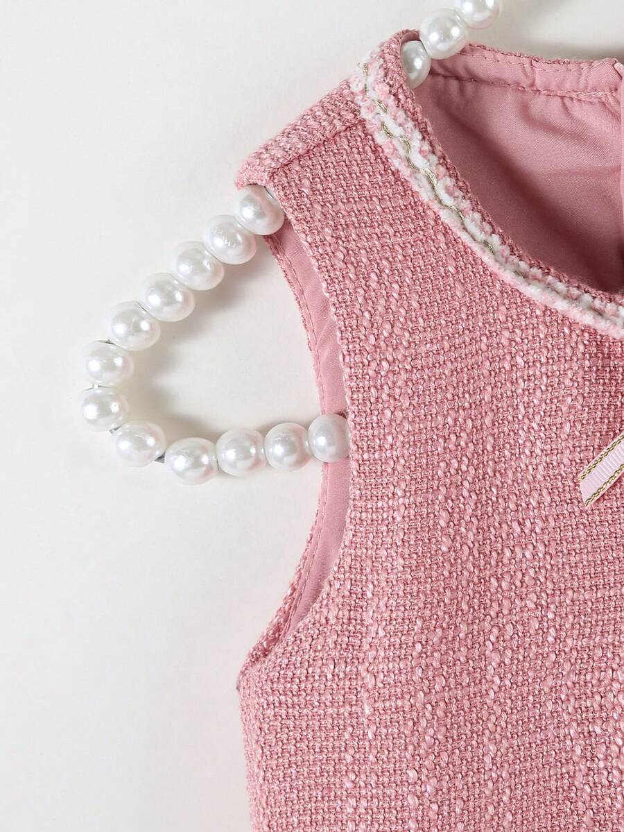 Baby Elegant Tweed Mesh Dress Pink