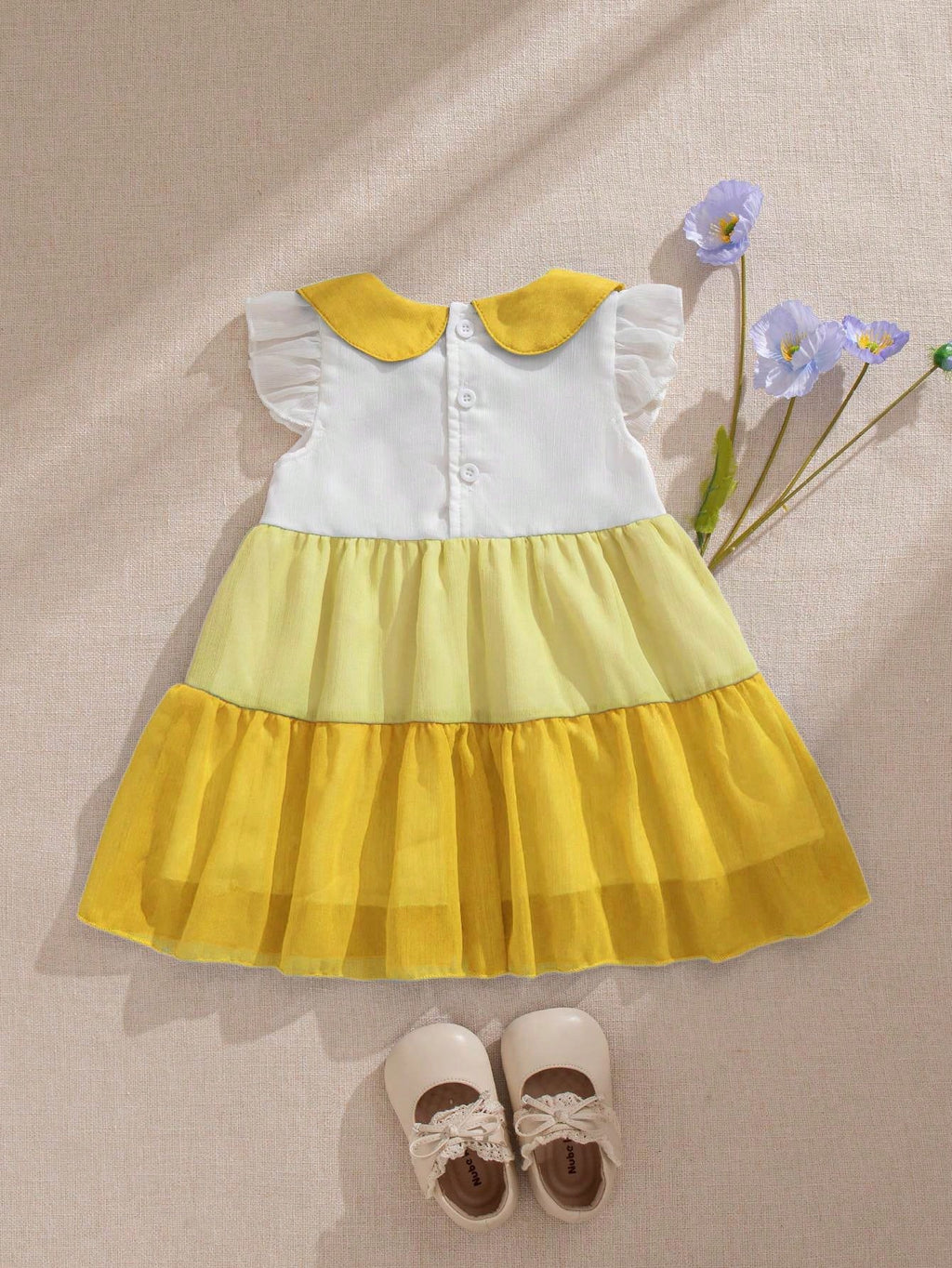 Baby Yellow Colour Block Cap Sleeve Dress