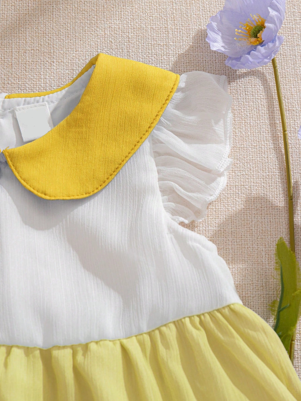 Baby Yellow Colour Block Cap Sleeve Dress