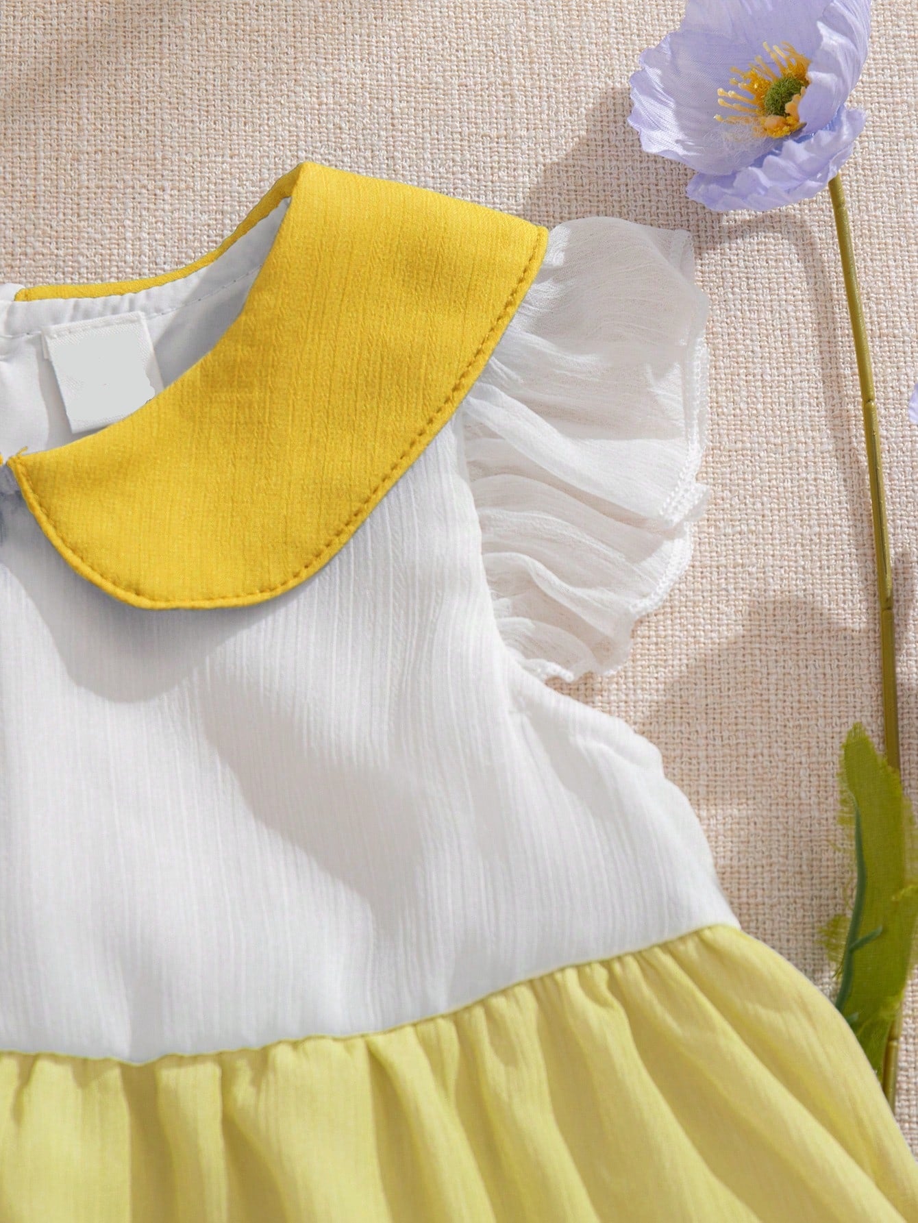 Baby Yellow Colour Block Cap Sleeve Dress