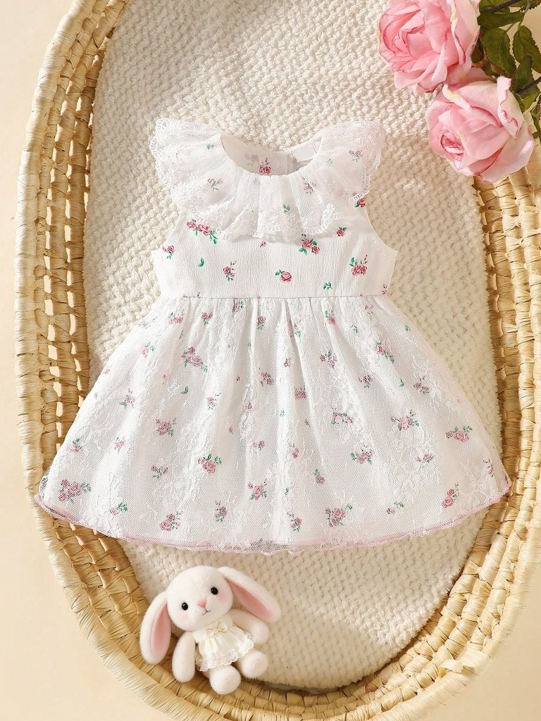 Baby Light Pink Floral Lace Collar Dress