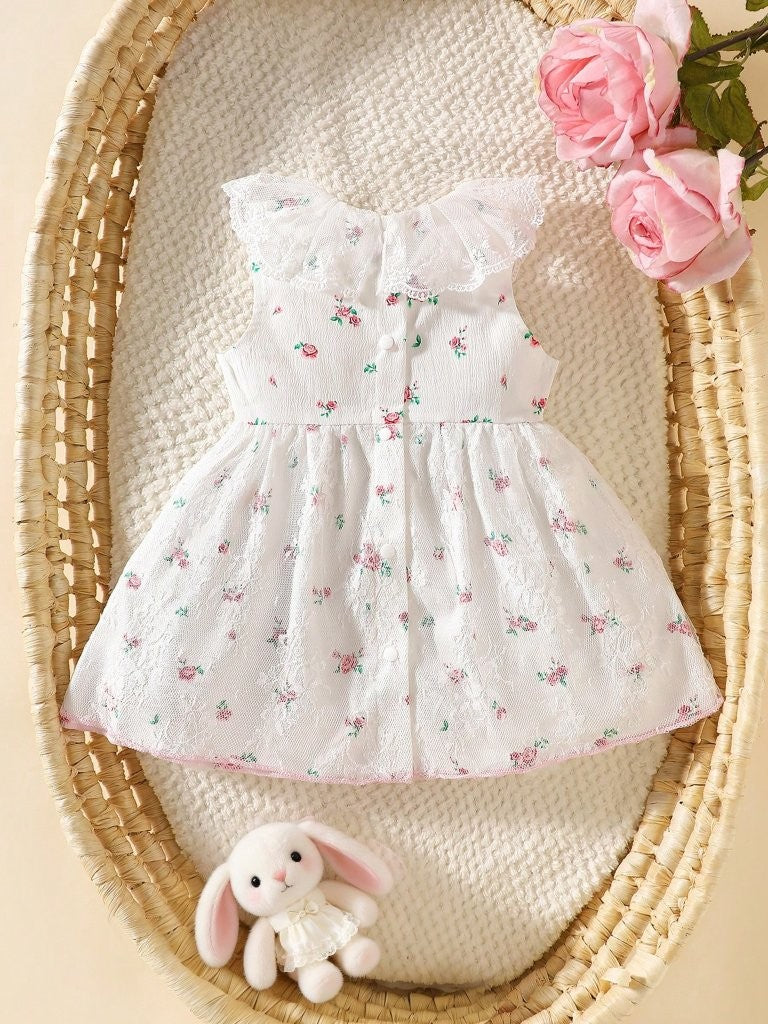 Baby Light Pink Floral Lace Collar Dress