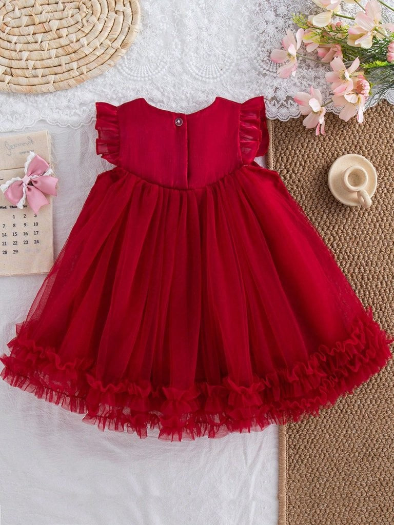 Baby Girls Red Big Bow Party Dress