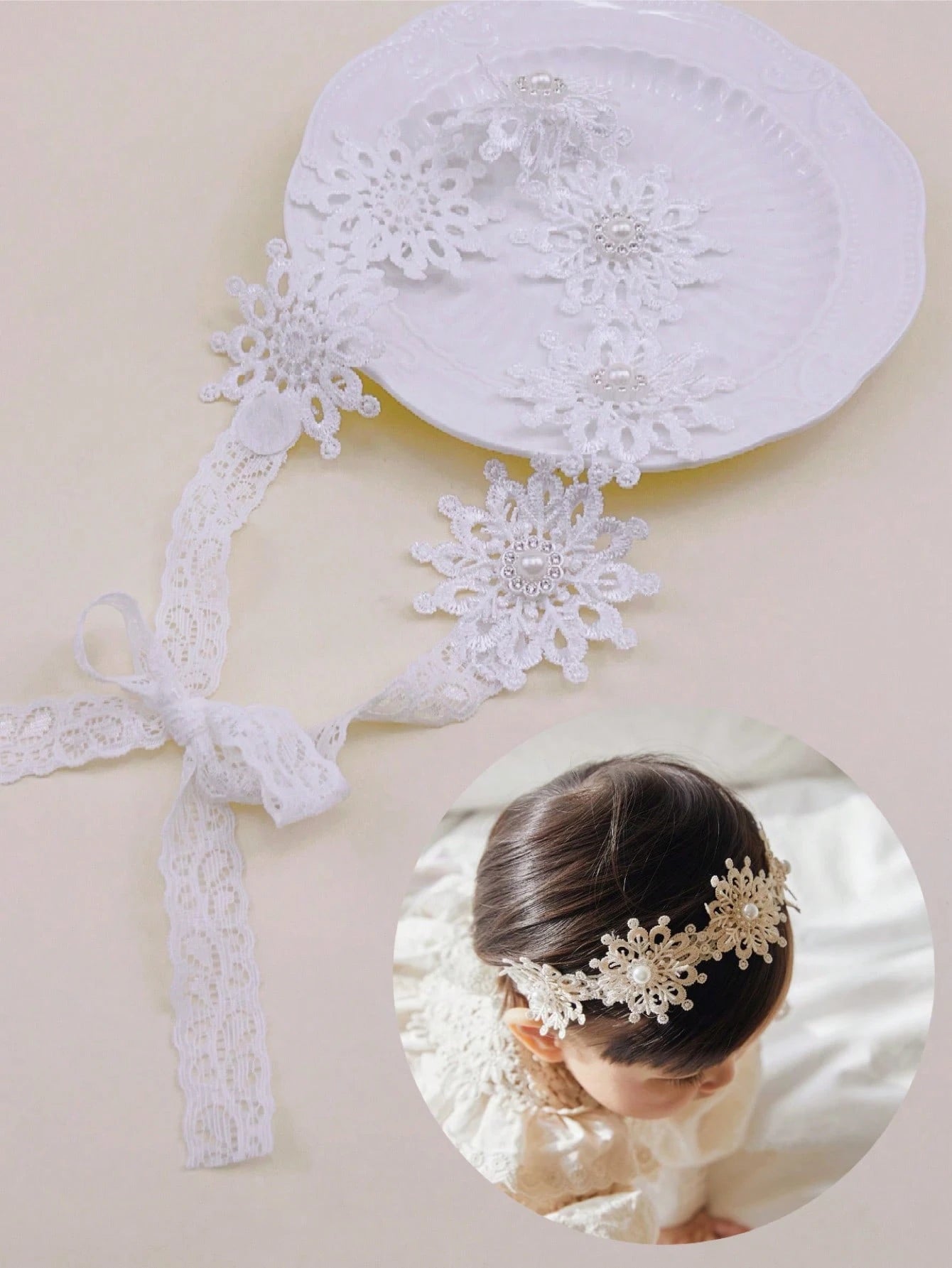 Baby White Lace Pearl Headband