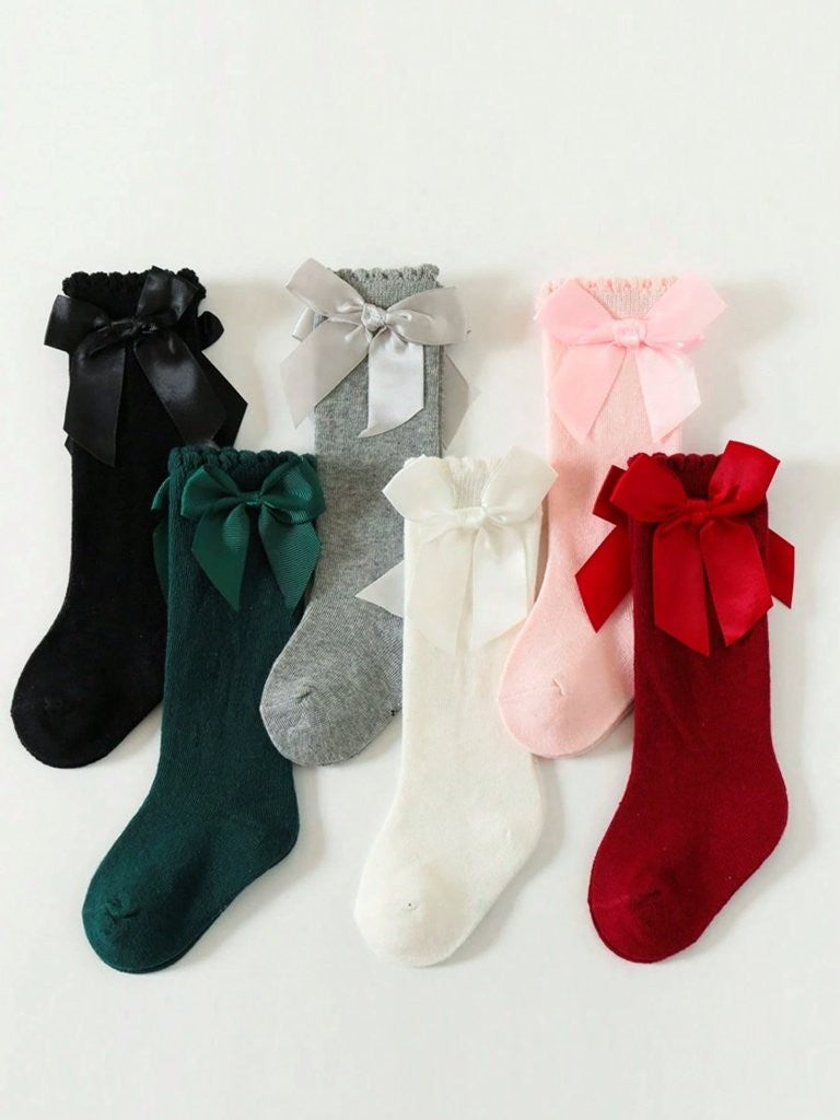 Baby 6 Pairs long Bow Socks 0-1 Years