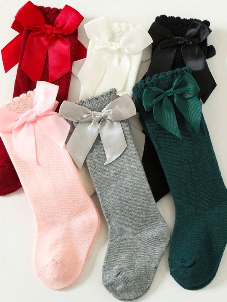 Baby 6 Pairs long Bow Socks 0-1 Years