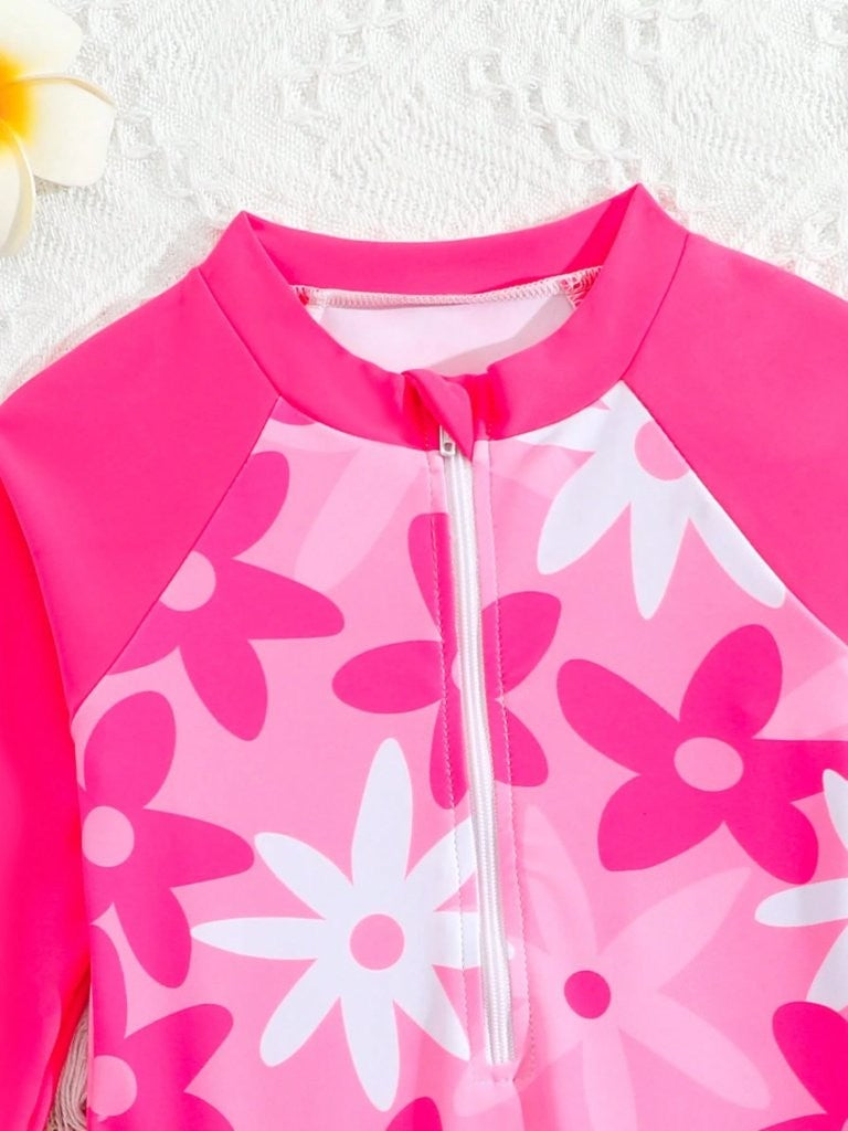 Baby Hot Pink Floral Print Swimming Costume