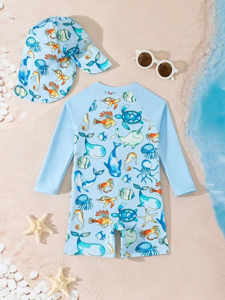 Baby Sea Animals Print Swimming Costume Set