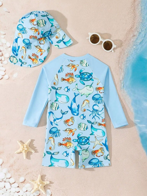 Baby Sea Animals Print Swimming Costume Set