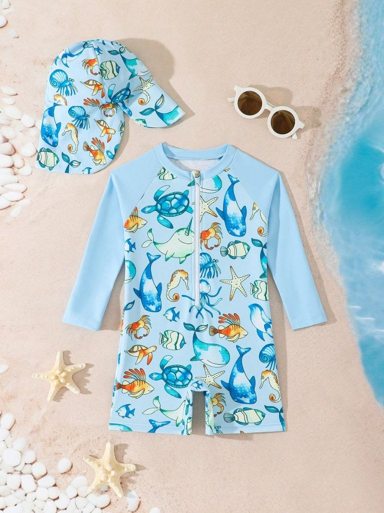 Baby Sea Animals Print Swimming Costume Set