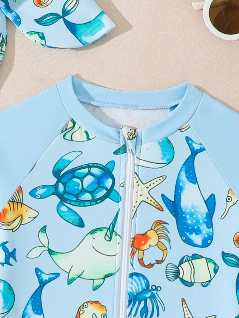 Baby Sea Animals Print Swimming Costume Set