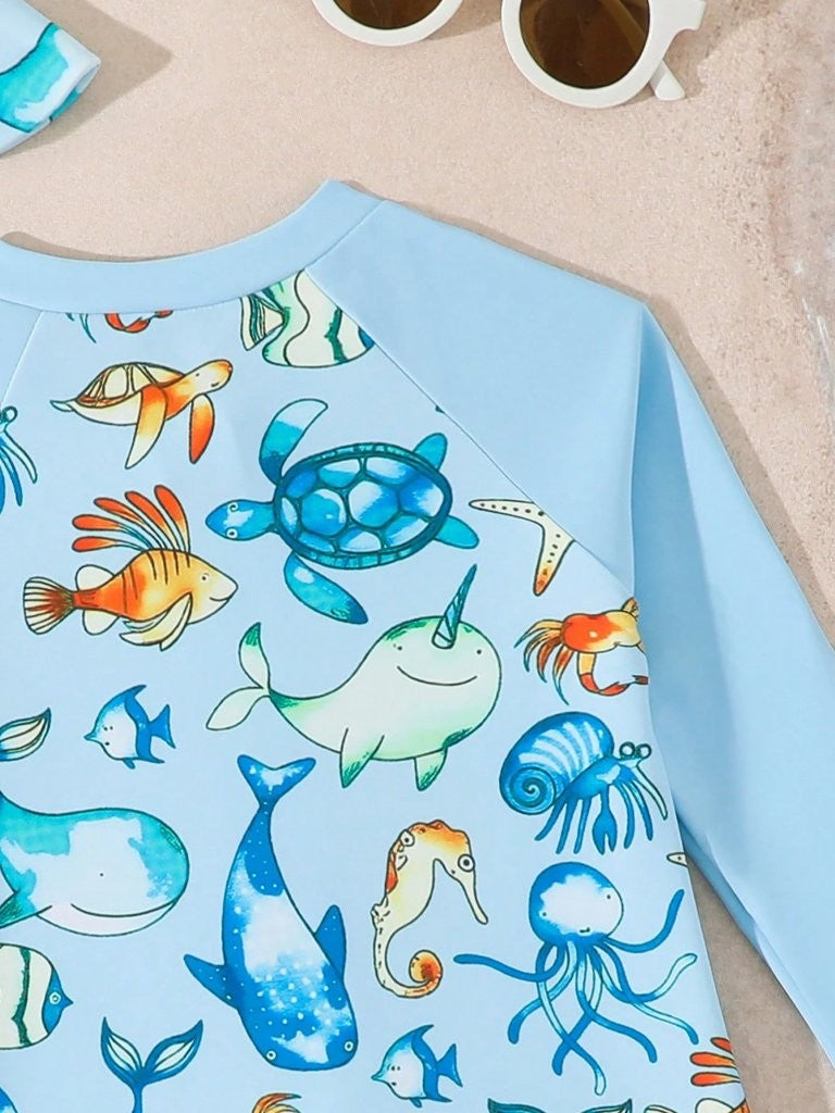 Baby Sea Animals Print Swimming Costume Set