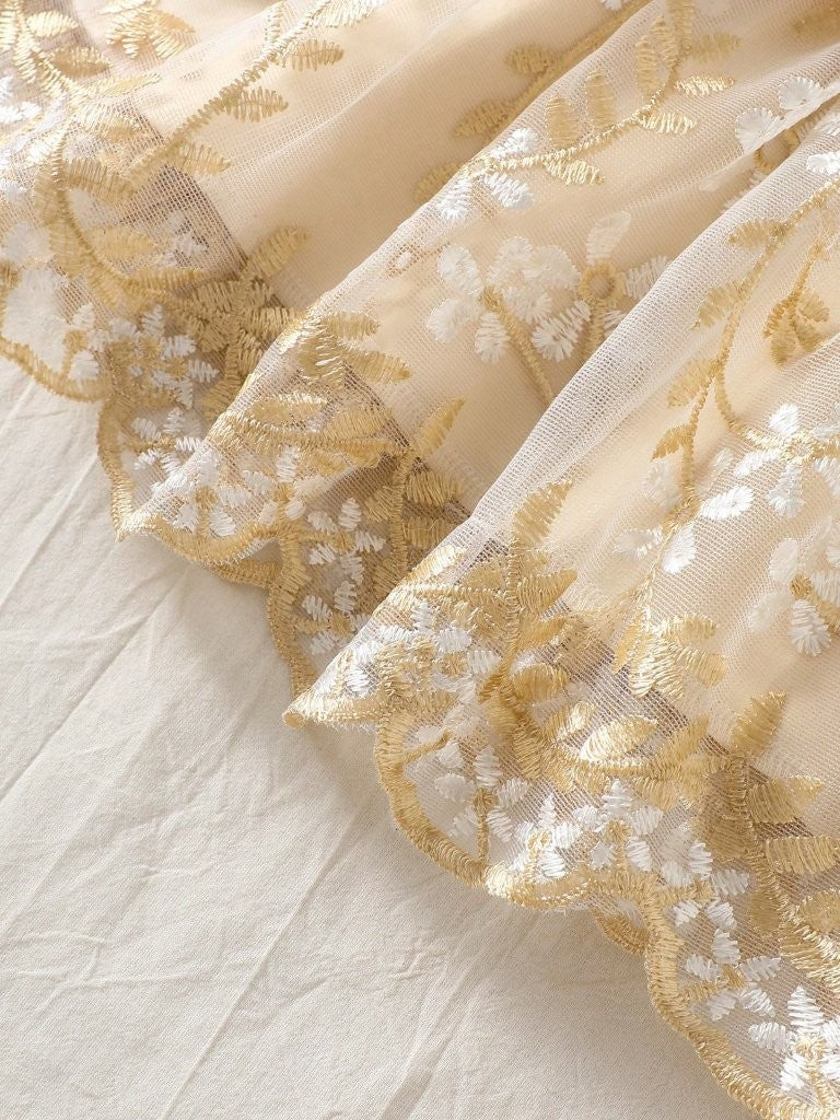 Baby Embroidery Front Bow Dress Gold