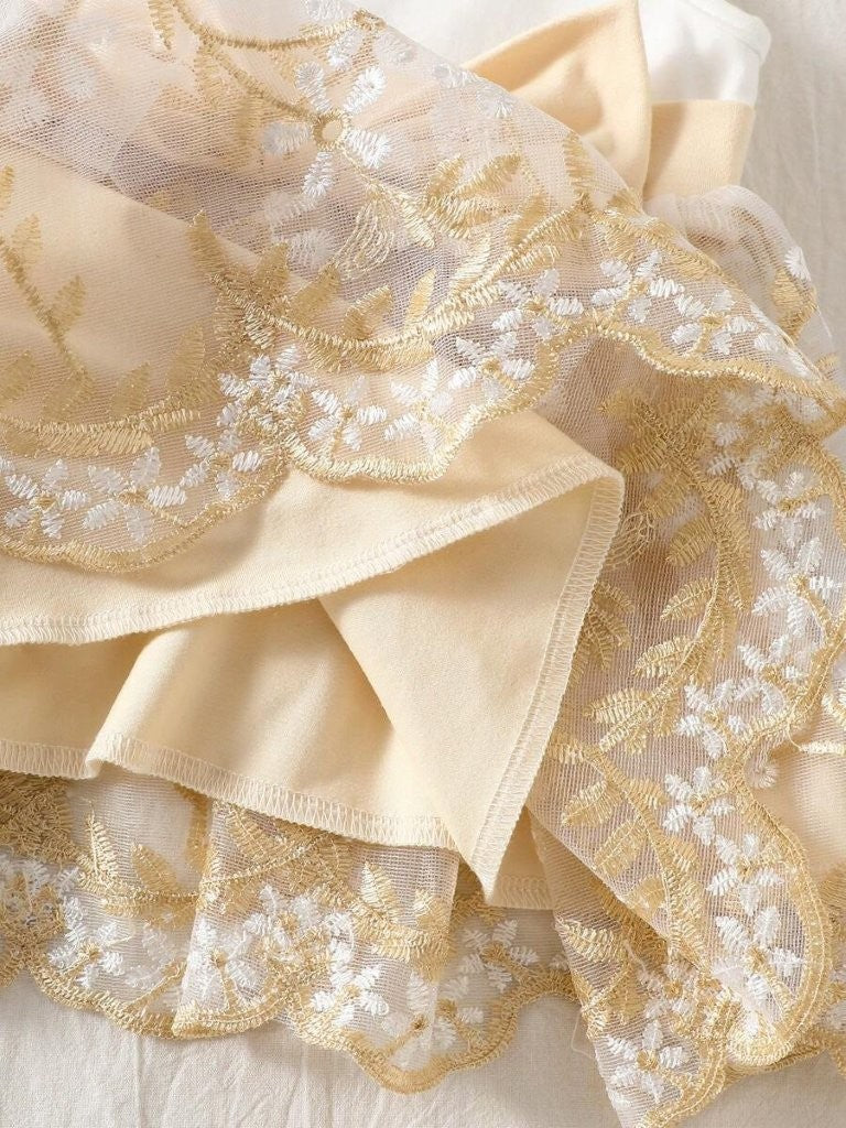 Baby Embroidery Front Bow Dress Gold