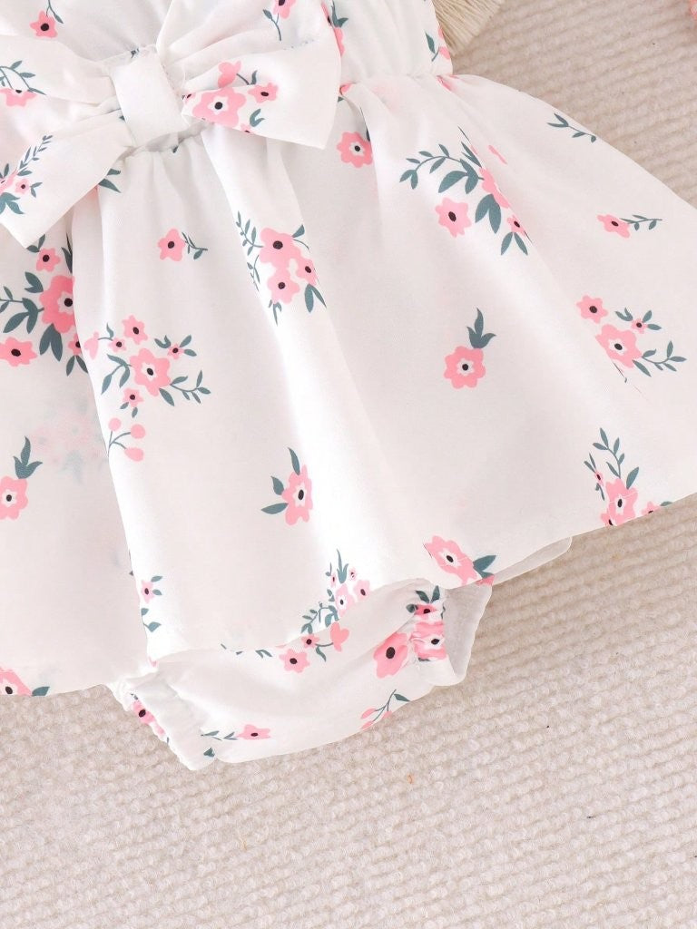Baby Cute Light Pink Floral Bodysuit Dress