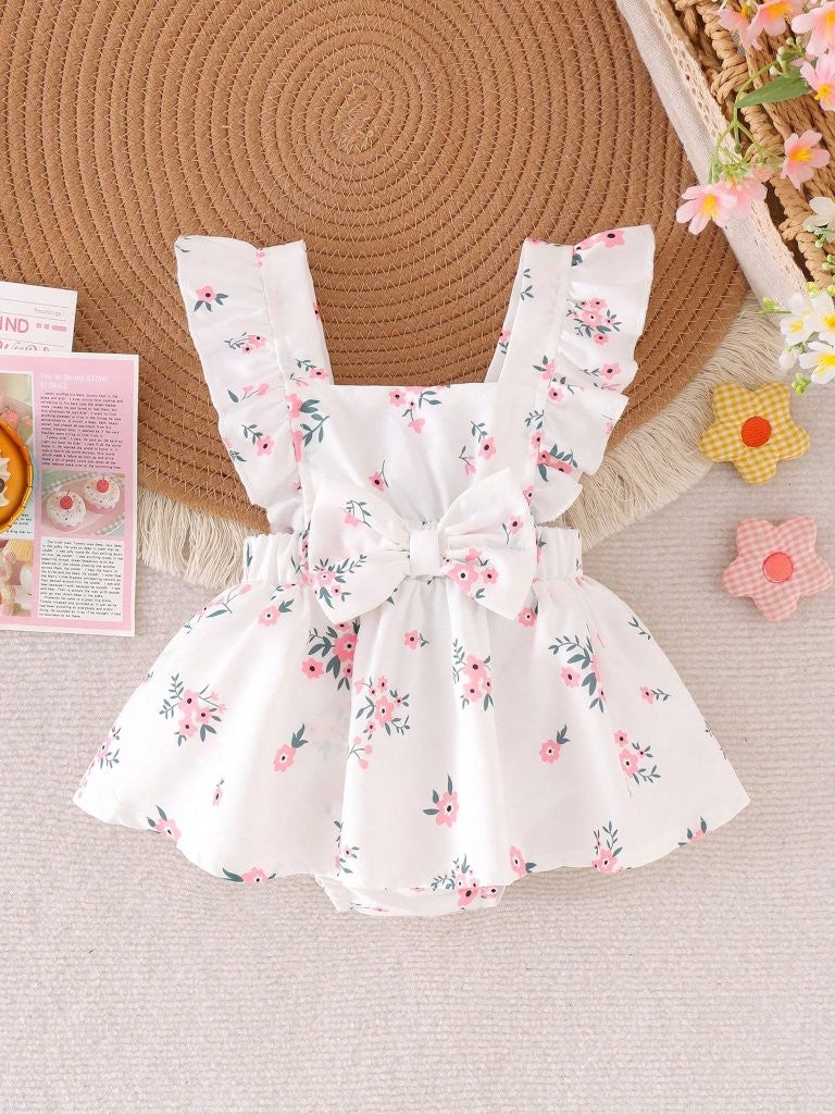 Baby Cute Light Pink Floral Bodysuit Dress