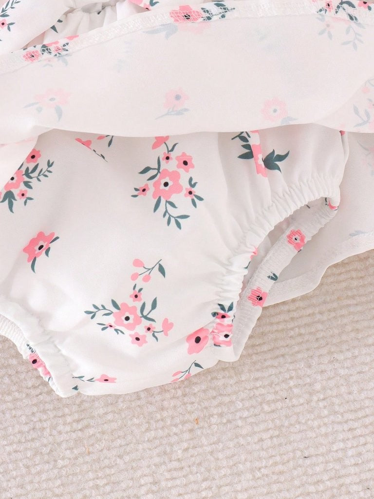 Baby Cute Light Pink Floral Bodysuit Dress