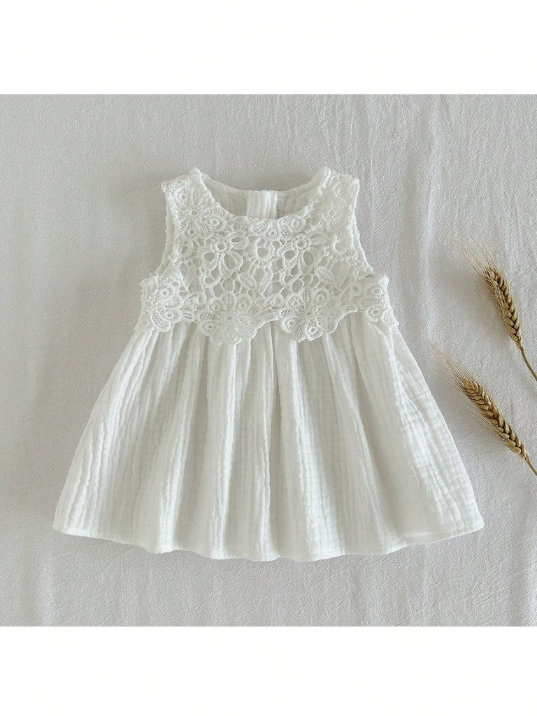 Baby White Lace A Line Round Neck Dress