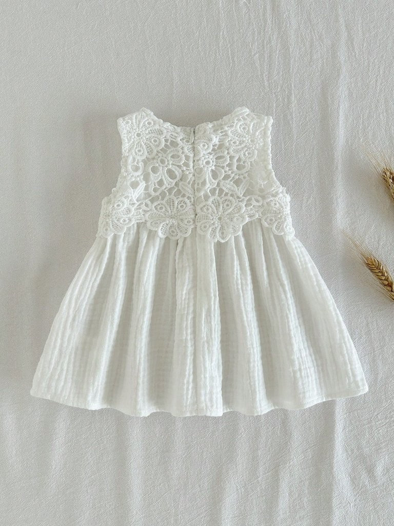 Baby White Lace A Line Round Neck Dress