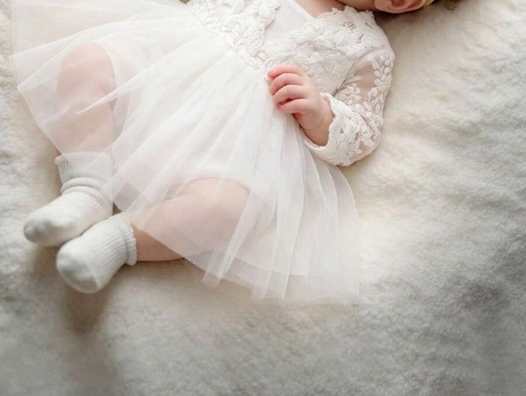 Baby White Lace Baptism Photography Dress With Headband