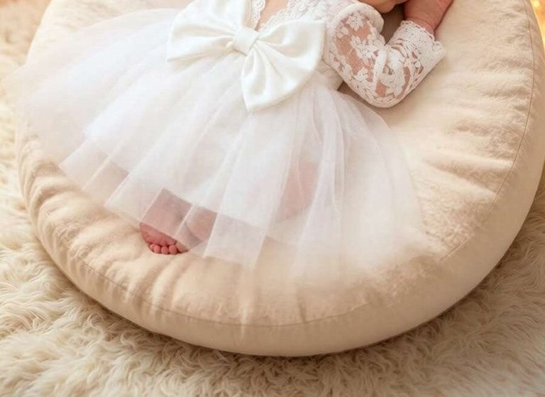 Baby White Lace Baptism Photography Dress With Headband