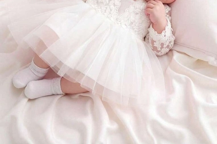 Baby White Lace Baptism Photography Dress With Headband