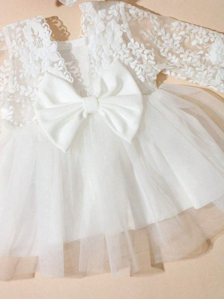 Baby White Lace Baptism Photography Dress With Headband