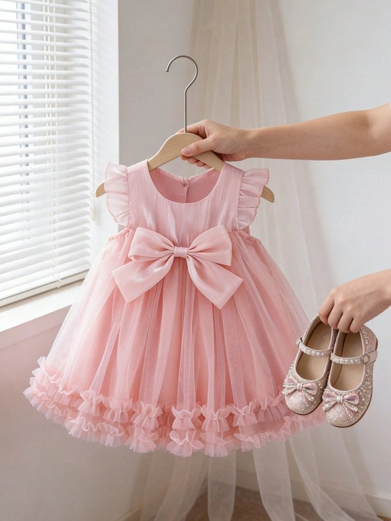 Baby Girls Pink Big Bow Party Dress
