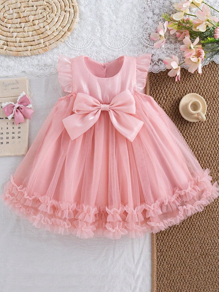 Baby Girls Pink Big Bow Party Dress