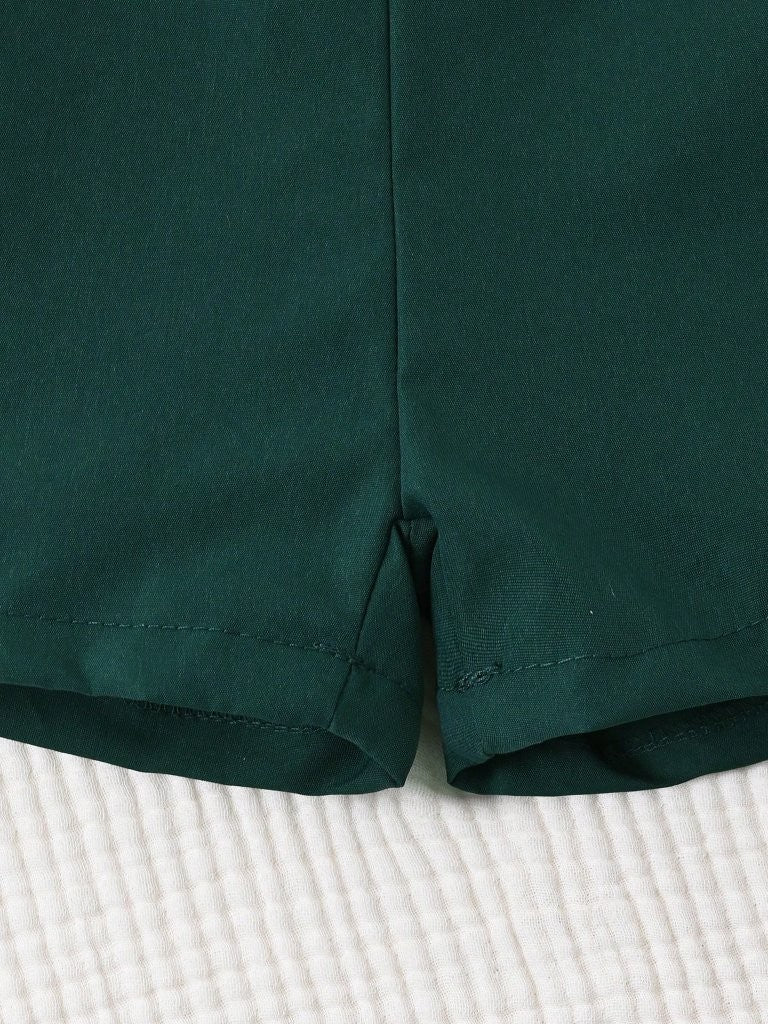 Baby Emerald Green Pattern Bow Tie Bodysuit And Shorts Set