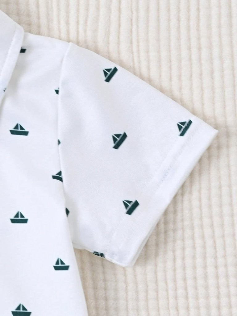 Baby Emerald Green Pattern Bow Tie Bodysuit And Shorts Set
