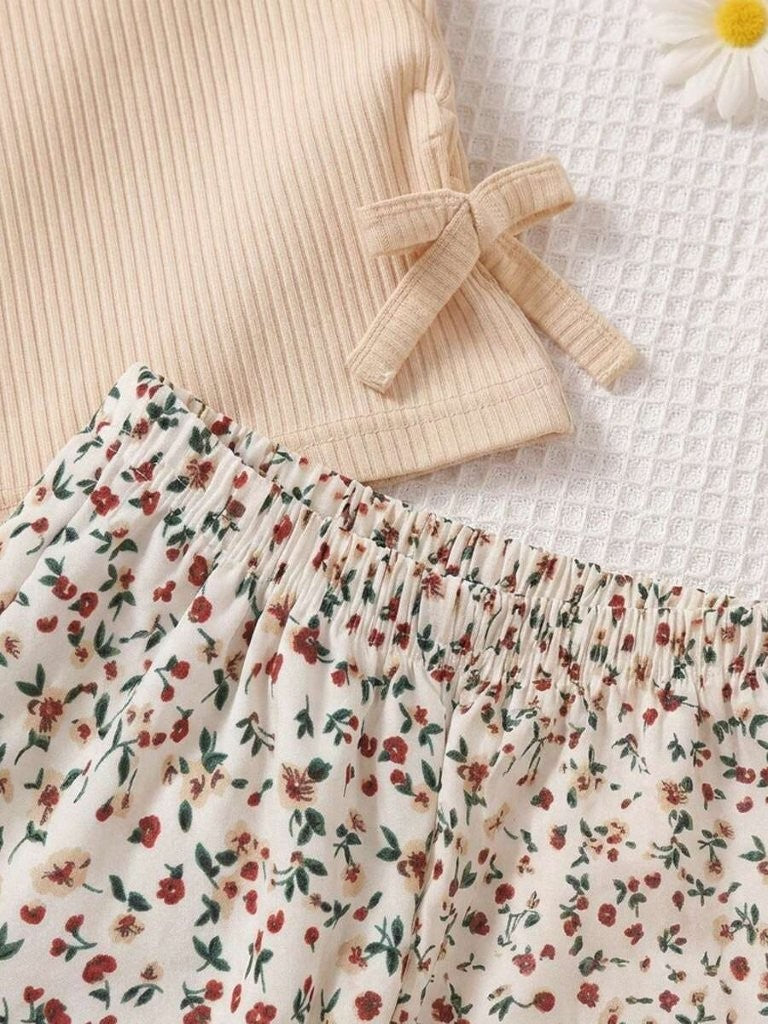 Baby 2 Piece Side Bow Tee With Pants Set Khaki