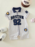 Baby Blue Baseball Stripe Romper
