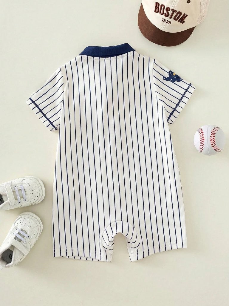 Baby Blue Baseball Stripe Romper