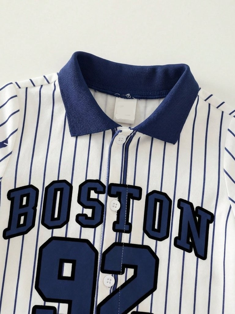 Baby Blue Baseball Stripe Romper