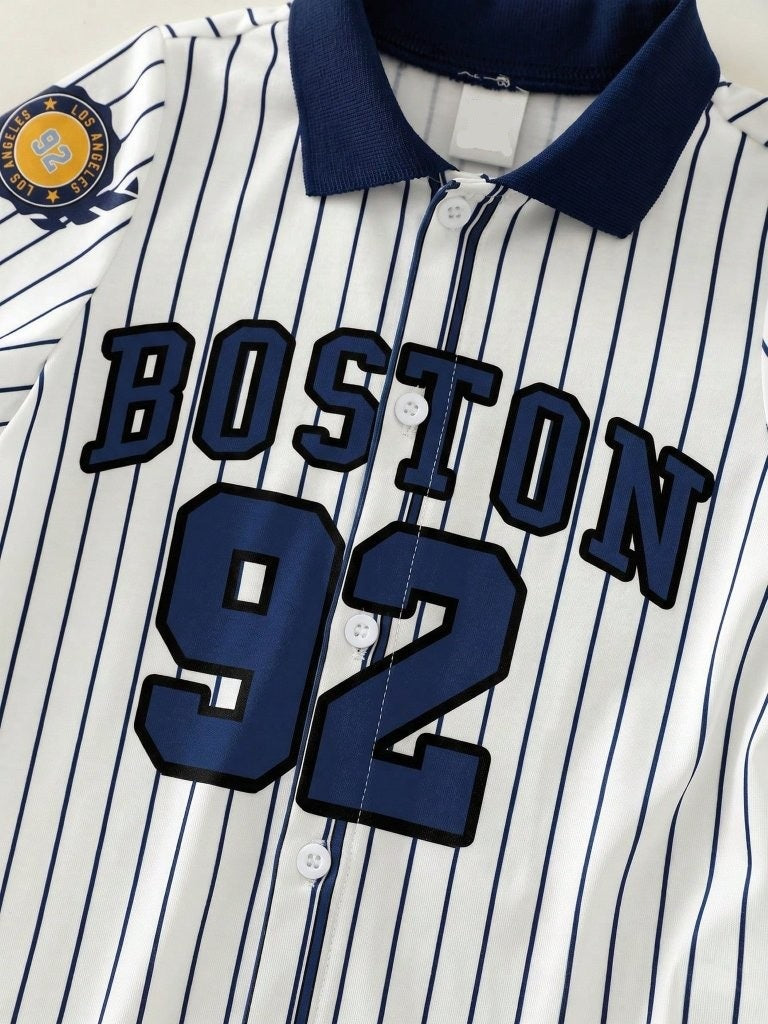 Baby Blue Baseball Stripe Romper