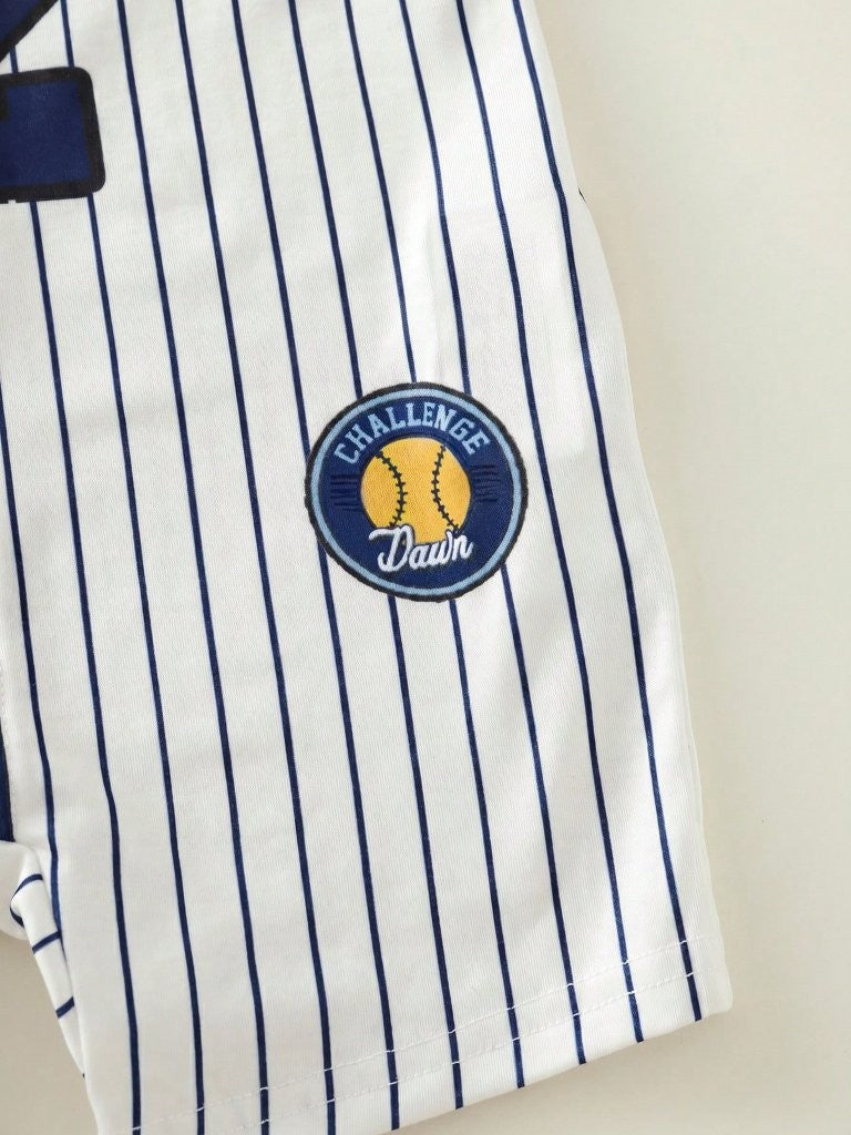 Baby Blue Baseball Stripe Romper