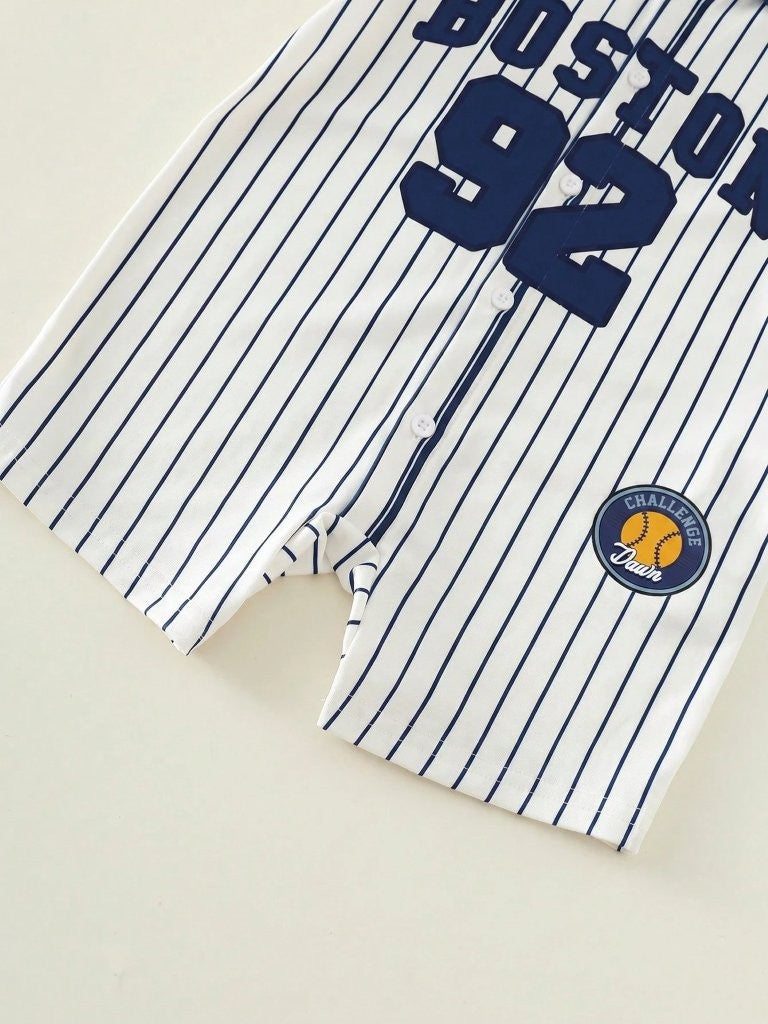 Baby Blue Baseball Stripe Romper
