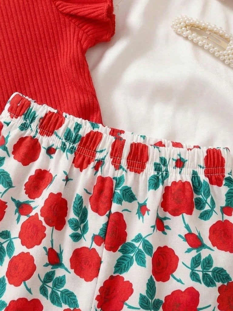 Baby 2 Piece Side Bow Tee With Pants Set Red